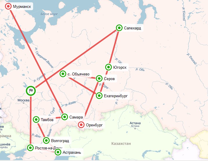 Карта эстафеты STEM шагает по стране - Серов