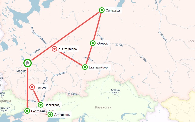 Карта эстафеты STEM шагает по стране - Волгоград