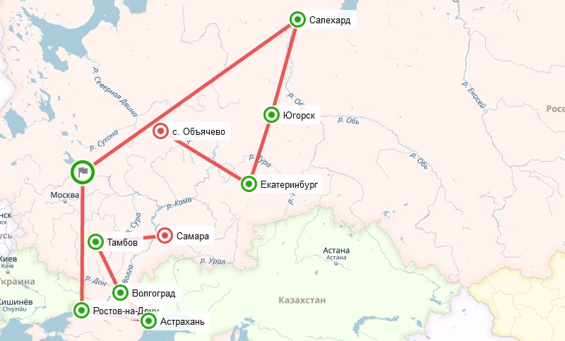 Карта эстафеты STEM шагает по стране - Тамбов