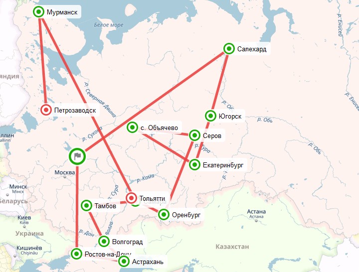 Карта эстафеты STEM шагает по стране - Оренбург