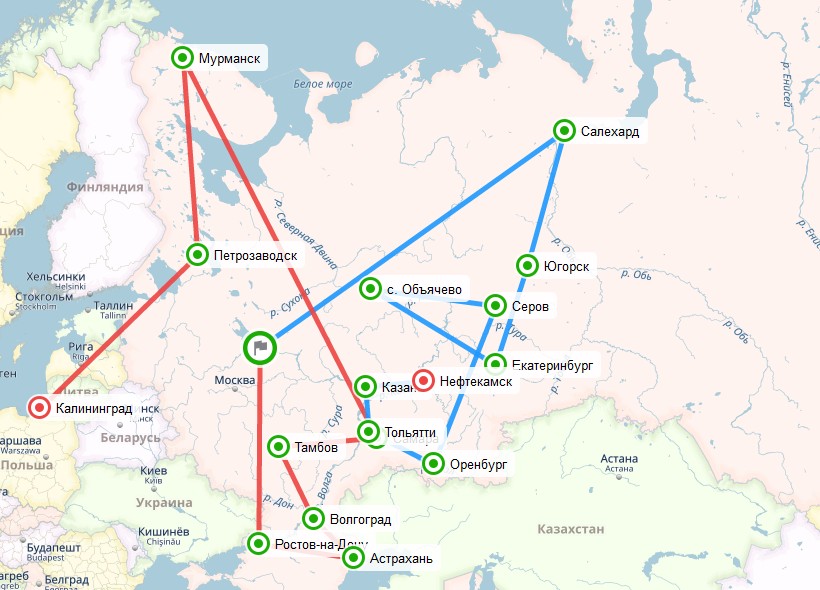 Карта эстафеты STEM шагает по стране - Казань