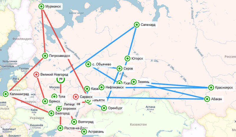 Карта эстафеты STEM шагает по стране - Брянск