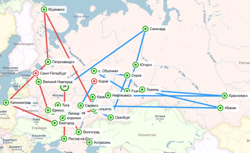 Карта эстафеты STEM шагает по стране - Великий Новгород