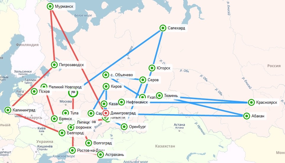 Карта эстафеты STEM шагает по стране - Псков