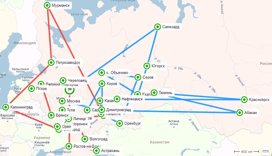 Карта эстафеты STEM шагает по стране - Череповец