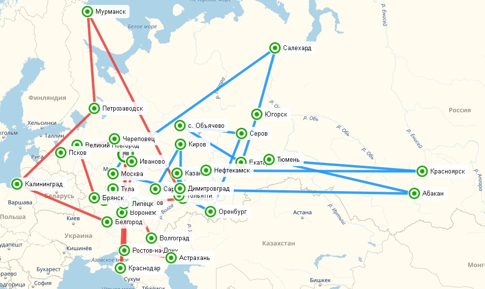 Карта эстафеты STEM шагает по стране - Ярославль